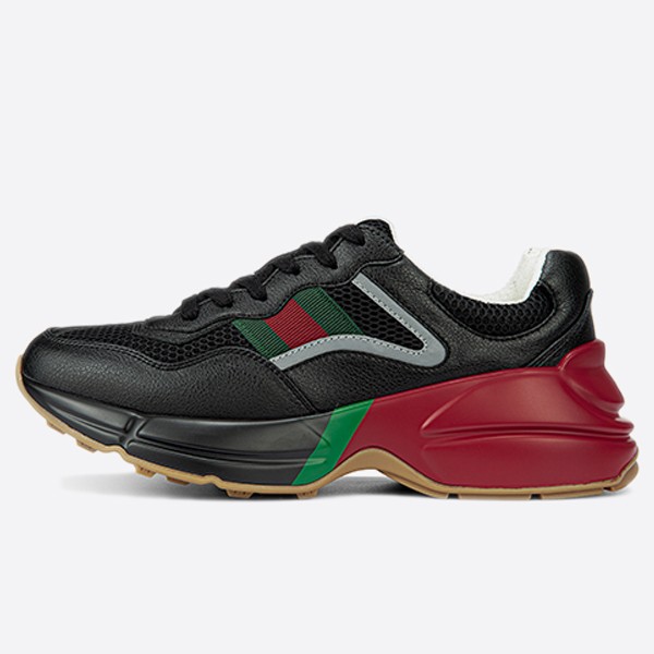 Gucci Rhyton Leather Mesh Web Black Sneakers