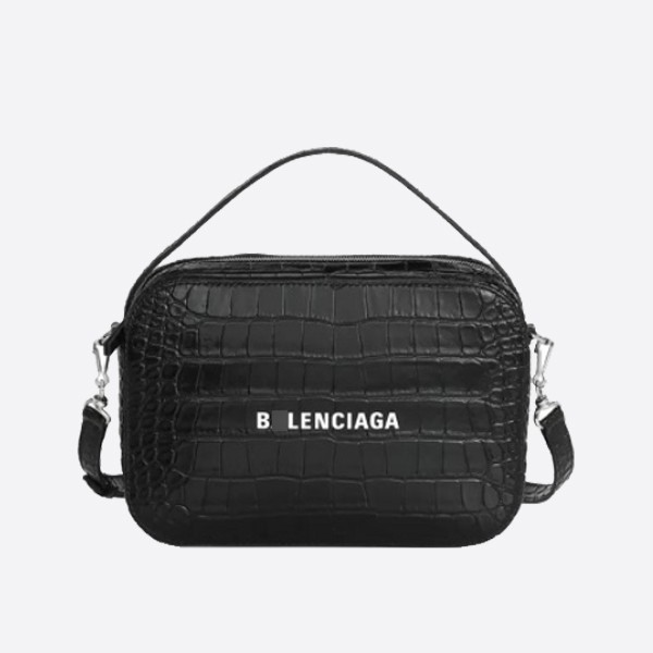 Balenciaga Black Everyday Everyday Crocodile Embossed Small Camera Bag