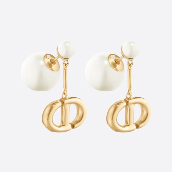 Dior Tribal Earrings in Gold-Finish Metal and White Resin Pearl E1463TRIRS_D301