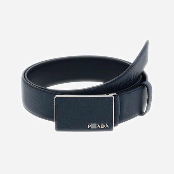 Prada Saffiano Leather Belt, Blue (3.4cm) 2CM188_053_F0216