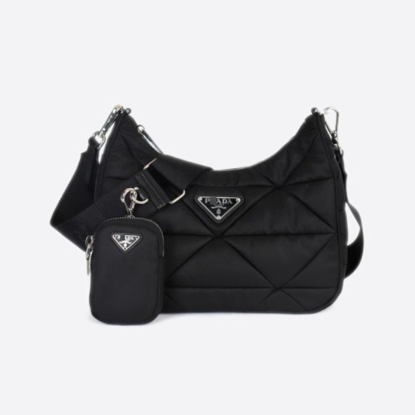 Prada 21SS1BC151 Pocono Quilted Patch Shoulder Bag Black 1BC151