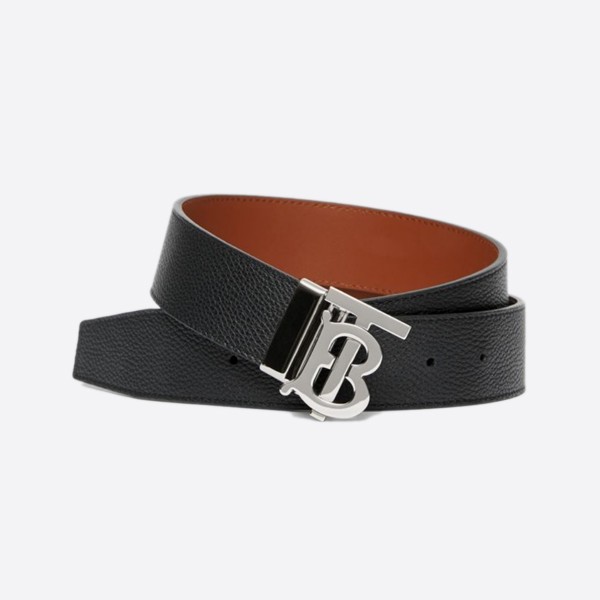 Burberry logo pattern leather belt in black and silver (3.5cm) 80304741
