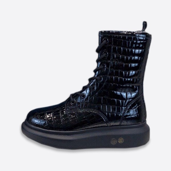 Alexander McQueen Crocodile Effect Hybrid Lace-Up Boots 633922WHY20