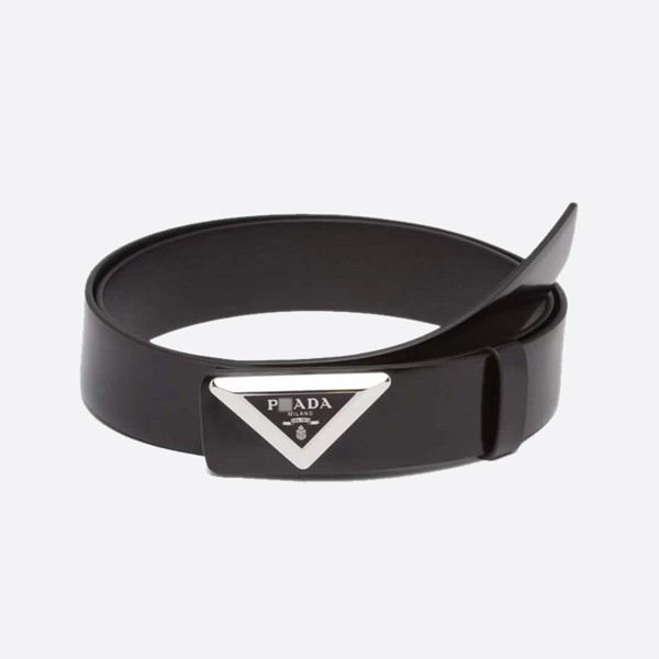 Prada Frost Inverted Triangle Buckle Belt in Black and Silver (3.5cm) 2CM250.ZO6-F0002