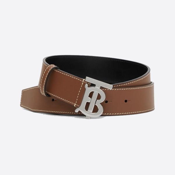 Burberry Monogram Leather Belt in Brown and Silver (3.5cm) 80117011