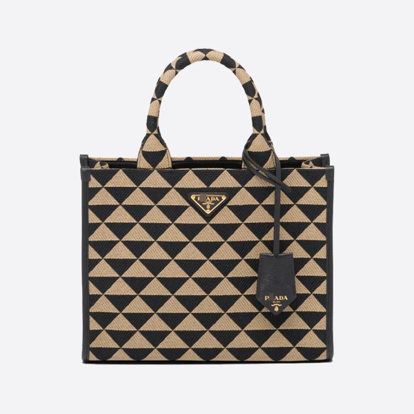 Prada Small Symbol Jacquard Fabric Handbag 1BA354_2FKL_F0Y30_V_OOO Color - Black Beige
