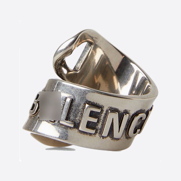 Balenciaga 22SS Logo Embossed Vintage Silver Tone Metal Gourmet Ring