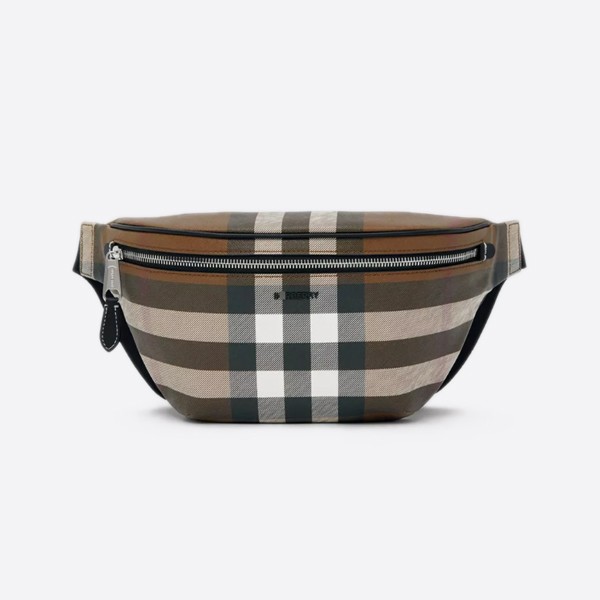 Burberry Check Leather Bumbag Color - Dark Birch Brown 80528061