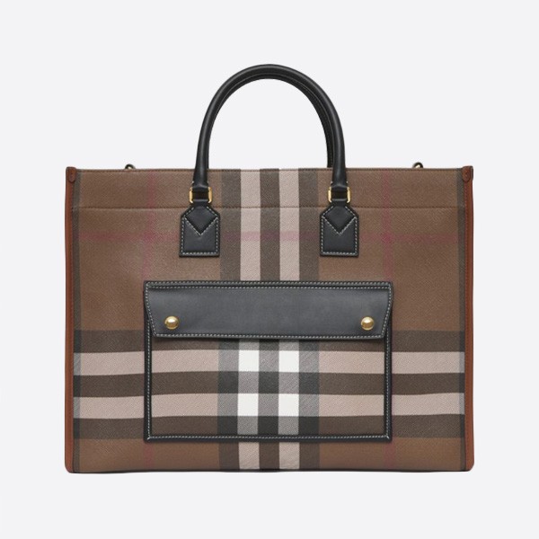 Burberry Medium Check Leather Freya Tote, Color: Dark Birch Brown, 80523311