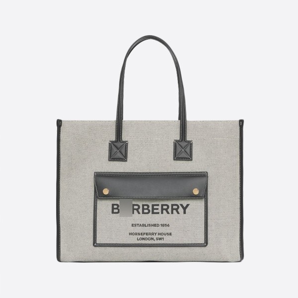 Burberry Medium Two-Tone Canvas and Leather Freya Tote, Color: Black, 80441281