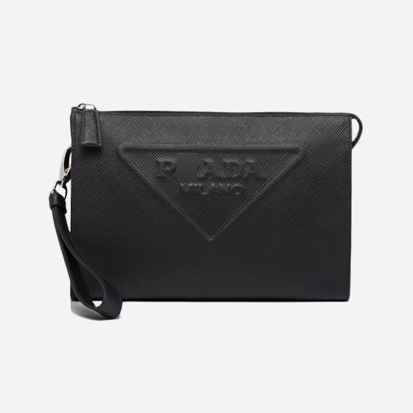 Prada Leather Pouch, Sapiano Leather, Color: Black, 2VF039 2FAD F0002 V OOO