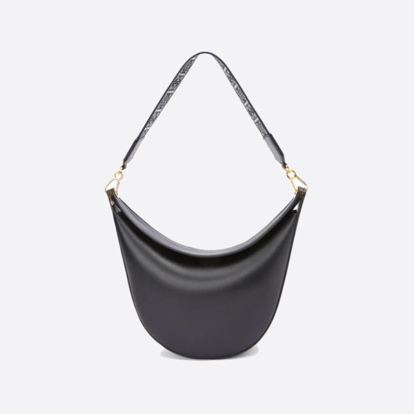 Loewe Luna Bag in Satin Calfskin and Jacquard, Black, A923PL9X07