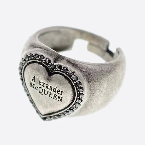 Alexander McQueen Logo Heart Ring, Color: Silver