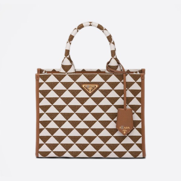 Prada Compact Prada Symbol Jacquard Fabric Tobacco/Chalk White 1BA354