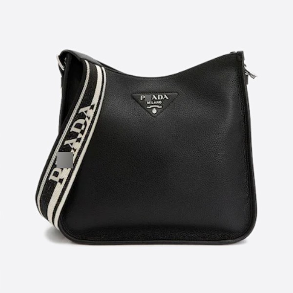 Prada Vitello Dino Shoulder Bag, Black, 1BC073