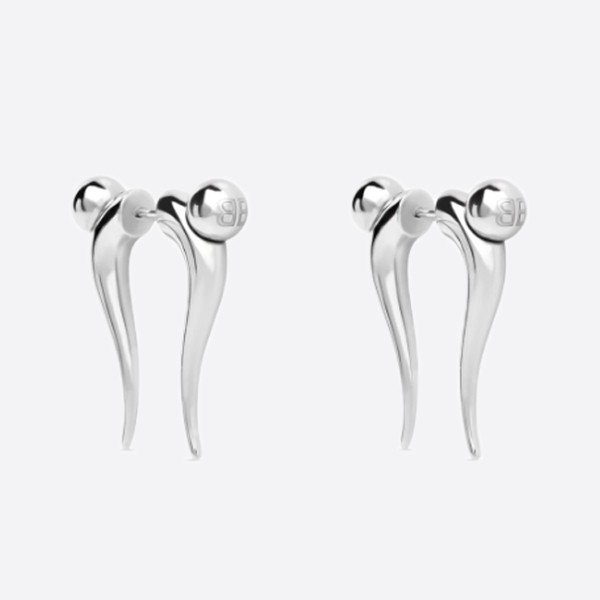 Balenciaga Shiny Sterling Silver Force Double Horn Earrings 674683J84000918