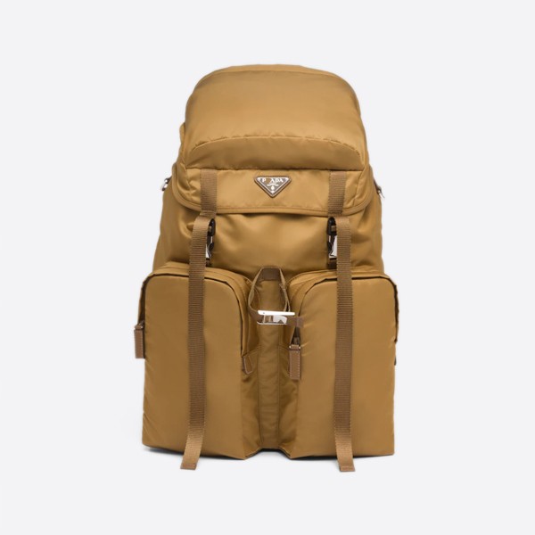Pradari Nylon and Sapiano Leather Backpack, Color: Tobacco, 2VZ019_2DMG_F0005_V_OOL
