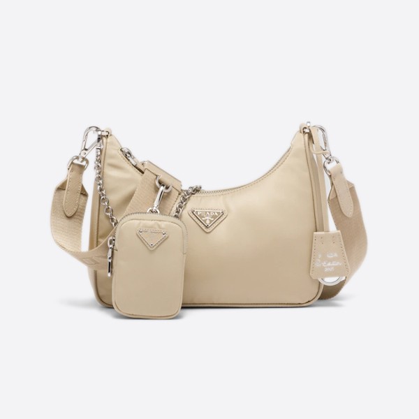 Pradali Edition Sapiano Leather Trimmed Nylon Shoulder Bag in Desert Beige 1BH204