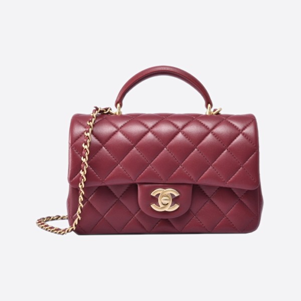 Chanel Handle-Decorated Mini Flap Bag in Lambskin and Gold Metal, Burgundy AS2431 B08846 NJ532