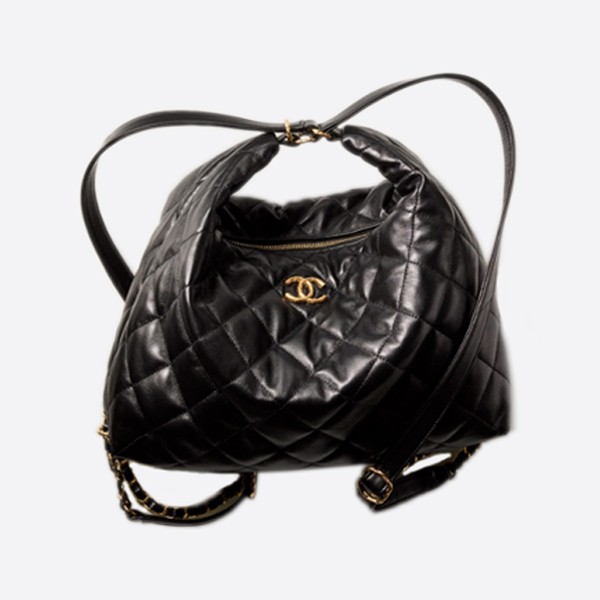 Chanel Maxi Hobo Bag in Lambskin and Gold Metal, Black, AS3488 B08857 94305