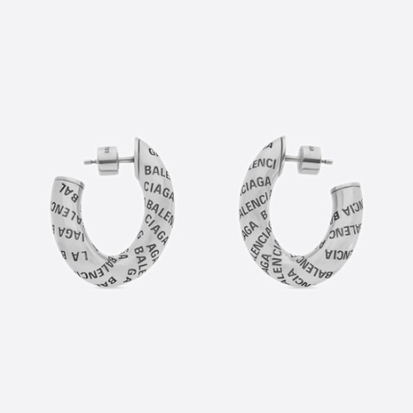 Balenciaga Antique Silver Brass Logo Earrings 00191TZ99I0911