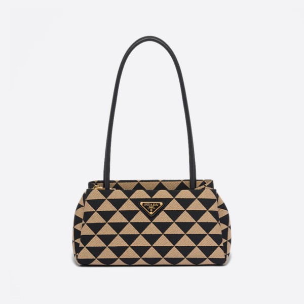 Prada Small Prada Symbol Embroidered Fabric Bag, Color: Black/Beige, 1BA368_2FKL_F0Y30_V_OOO