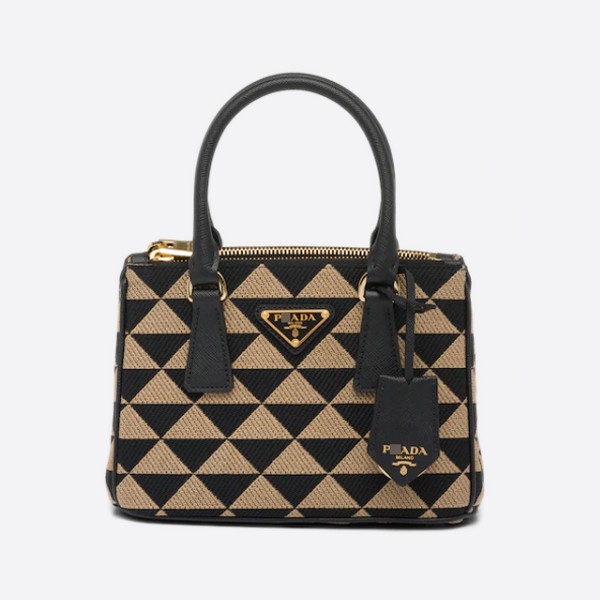Prada Minibolso Prada Galleria de Jacquard Bordado Color: Black/Beige 1BA906