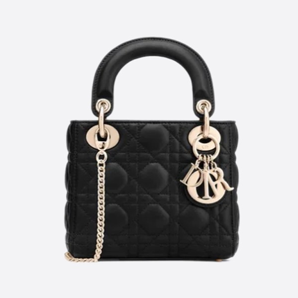 Dior LADY Mini Bag in Black Canaju Wool Leather M0505OCAL_M900