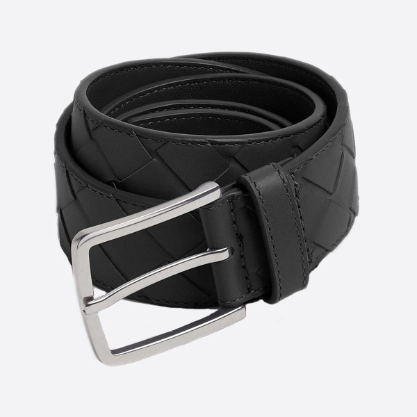 Bottega Veneta INTRECICATO Braided Belt in Black and Silver (3.5cm) 609182VCPQ38803