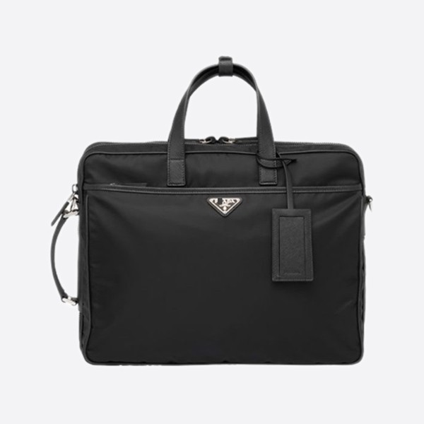 Prada Men's Paper Bag Business Bag Re-Nylon & Saffiano Leather Briefcase 2VE015