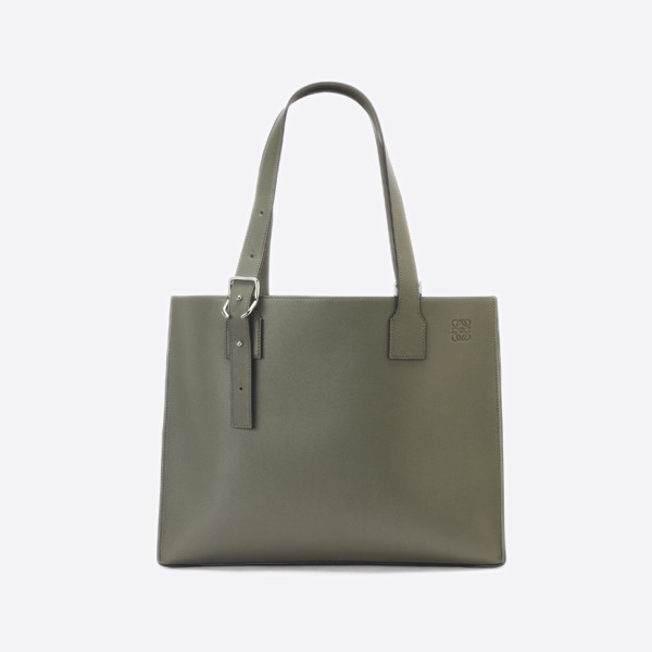 Loewe Buckle Horizontal Tote in Classic Calfskin, Khaki Green, B692K96X06