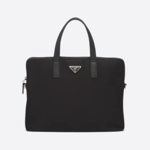 Pradari Nylon and Sapiano Leather Briefcase 2VE368_2DMH_F0002_V_NOM