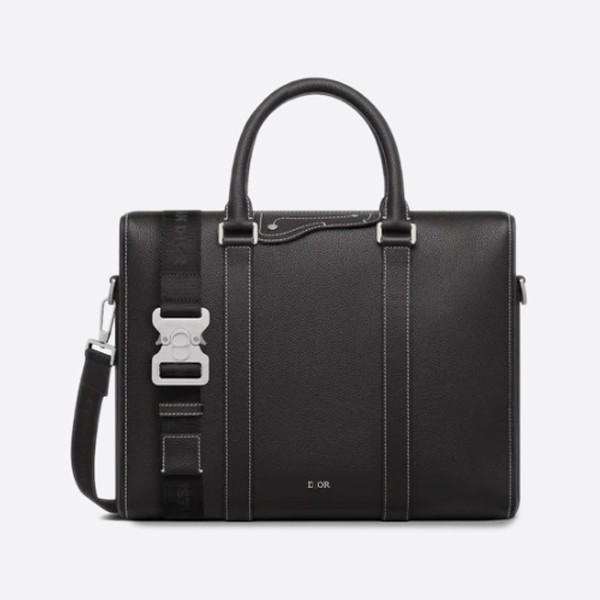 Dior LINGOT Briefcase in Black Grained Calfskin Leather 1ADBR088YKK_H00N