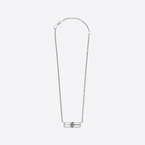 Balenciaga Antique Silver Brass BB Icon Necklace 696223TZ99I0911