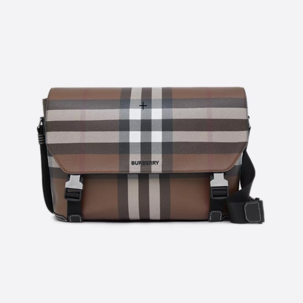 Burberry Exaggerated Check Leather Large Messenger Bag, Dark Birch Brown, 80547181