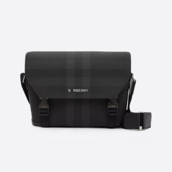 Burberry Charcoal Check Leather Small Messenger Bag, Color: Charcoal, 80653351