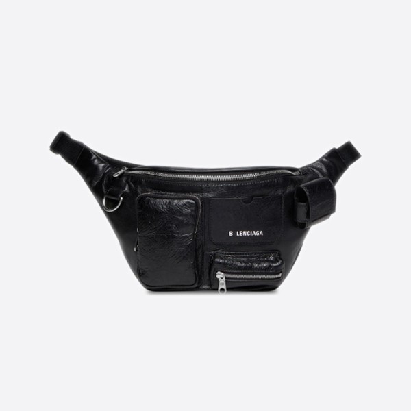 Balenciaga Black Arena Lambskin and Aged Silver Super Busy Belt Pack 703143210C81000