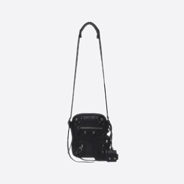 Balenciaga Black Arena Lambskin Crossbody Bag with Aged Silver Hardware 719065210KR1000