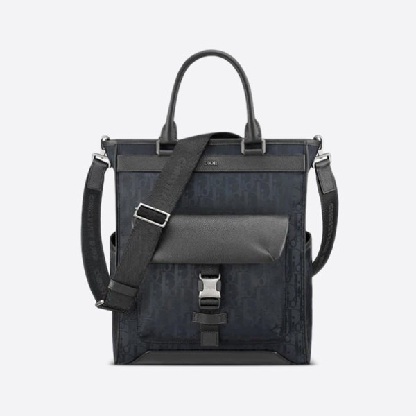 Dior Explorer Tote Bag in Black Oblique Mirage Technical Fabric and Grained Calfskin Leather (1ESSH069YIH_H03E)