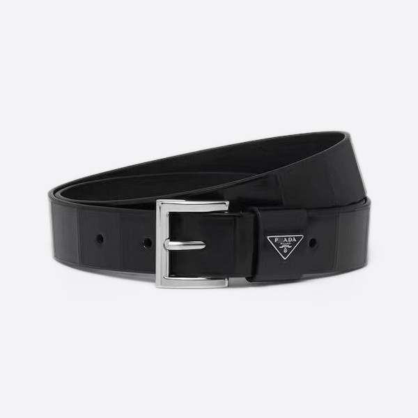 Prada Glossy Leather Belt in Black and Silver (3.4cm) 2CM248_ZO6_F0002