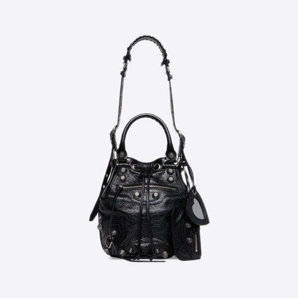 Balenciaga Black Arena Lambskin Wearable Kagol Small Bucket Bag 7024321VG9Y1000