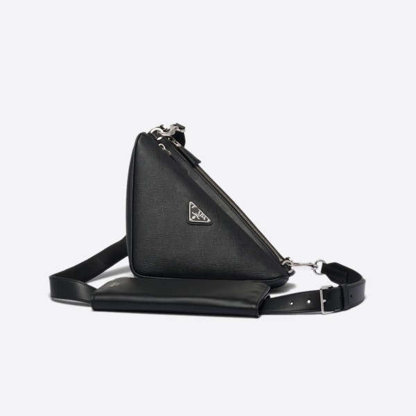 Pradasa Piano Leather and Leather Shoulder Bag, Color: Black, 2VH157_2FOQ_F0002_V_OLB