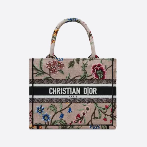 Dior BOOK TOTE small bag in pink multicolor with Petites Fleurs embroidery, M1265ZEAU_M912