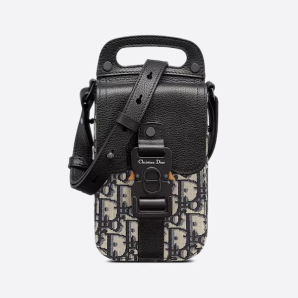 Dior Saddle Vertical Pouch in Oblique Jacquard and Grained Calfskin, 2ADCA446YKS_H27E