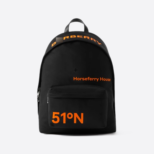 Burberry Coordinated Print Nylon Backpack, Color: Black/Orange, 80648571