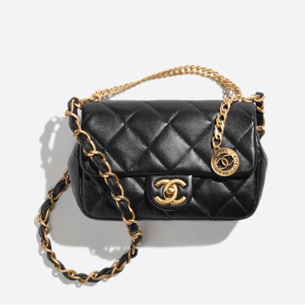 Chanel Small Flap Bag in Lambskin and Gold Metal, Black, AS4012 B10669 94305