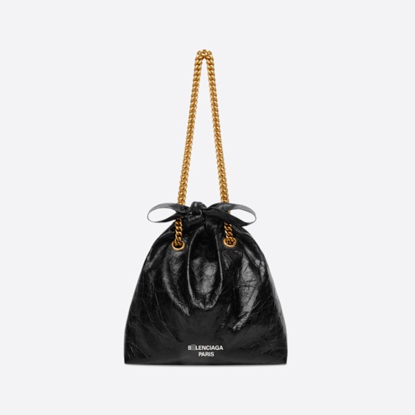 Balenciaga Black Crushed Cuffskin and Aged Gold Small Tote Bag 742942210IT1000
