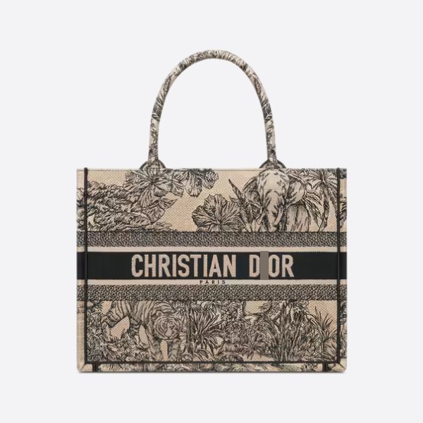 BOOK TOTE Medium Bag, Beige Multicolor, Toile de Jouy Voyage Embroidery, M1296ZEUP_M88E