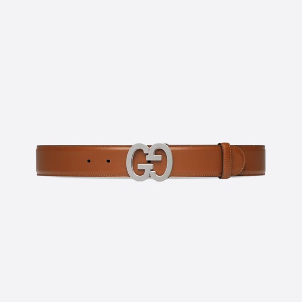 GG Buckle Wide Belt, Brown and Silver (4.0cm) 745826 0YA0N 2535