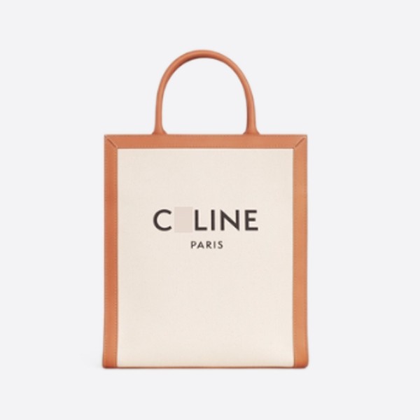 Small Vertical Cabas - Celine Print Canvas and Cuffskin, Natural/Tan, 192082BNZ.02NT